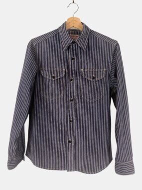 Sugar Cane Striped Work Shirt Japan Heritage Button Up Preowned 18.5 P2P